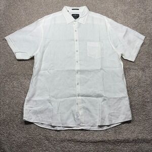 Rodd & Gunn Mens 3XL White 100% Linen Short Sleeve Button Up Shirt Albini Fabric